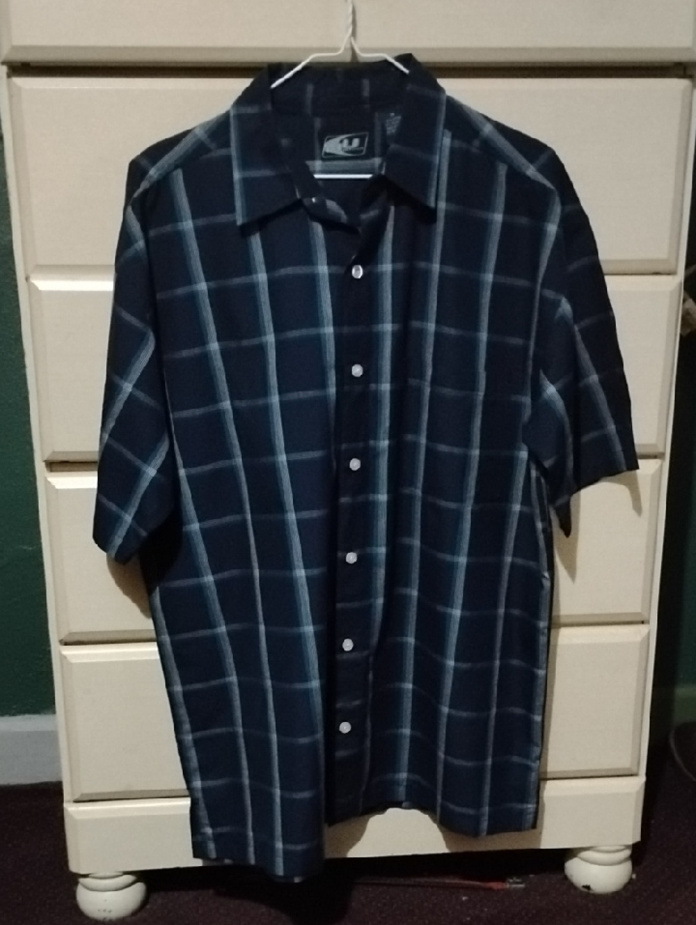 AU SIxtyFOUR Short-Sleeve Navy Plaid Button-Down Shirt